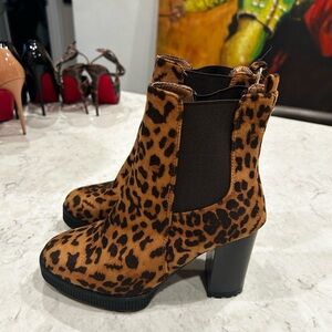 Seven7 Brown Leopard Print Ankle Booties